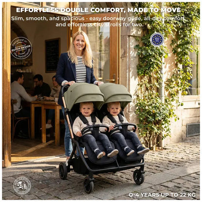 Neobreez Twinex Auto Fold Double Stroller – Compact Twin Stroller (Beige/Black)