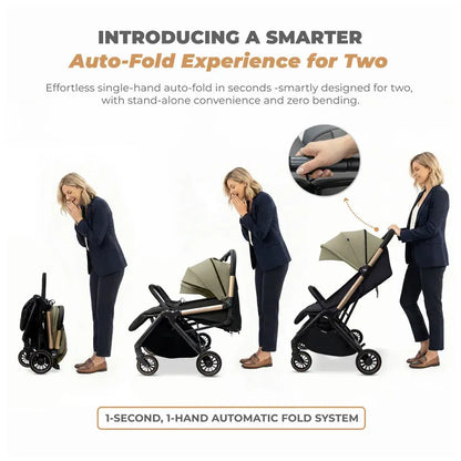Neobreez Twinex Auto Fold Double Stroller – Compact Twin Stroller (Beige/Black)