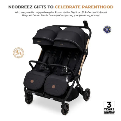 Neobreez Twinex Auto Fold Double Stroller – Compact Twin Stroller