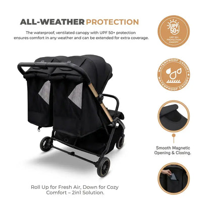 Neobreez Twinex Auto Fold Double Stroller – Compact Twin Stroller