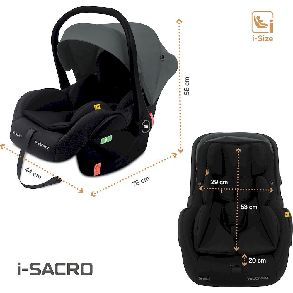 Neobreez I-Sacro Size Lightweight Baby Car Seat Carrier (Grey/Black)
