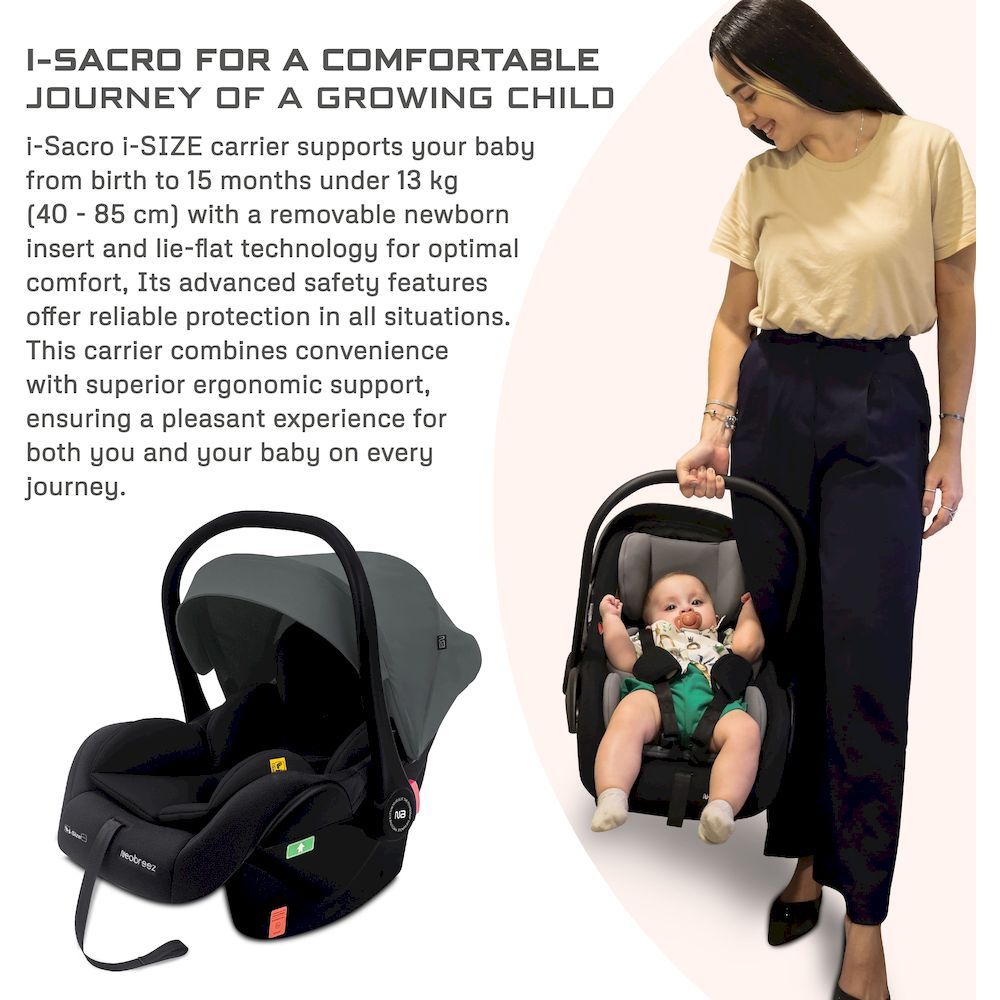 Neobreez I-Sacro Size Lightweight Baby Car Seat Carrier (Grey/Black)