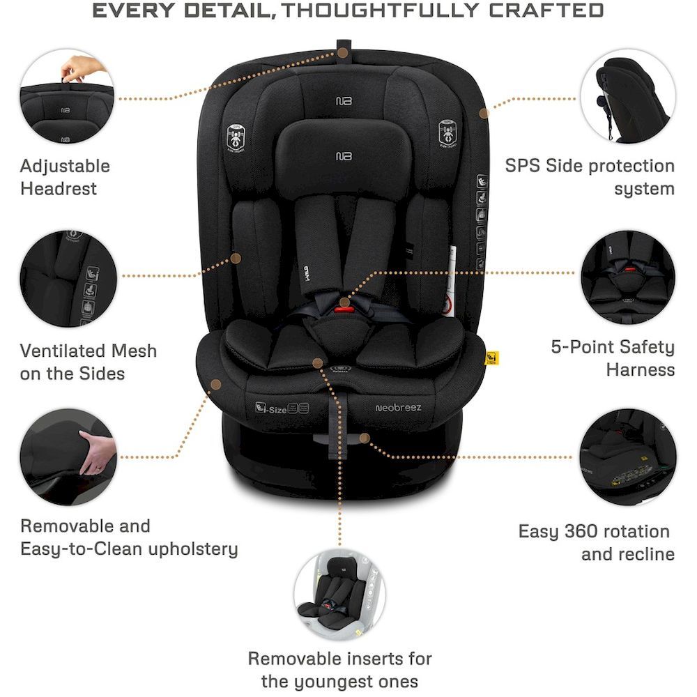 نيو بريز I‑Vilo 360° ISOFIX I‑Size مقعد سيارة للأطفال الكل في واحد (أسود)