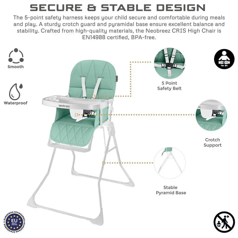 Neobreez Cris Compact Foldable Baby Highchair – Green/White