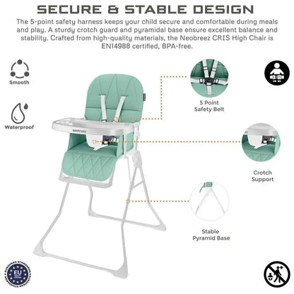Neobreez Cris Compact Foldable Baby Highchair – Green/White