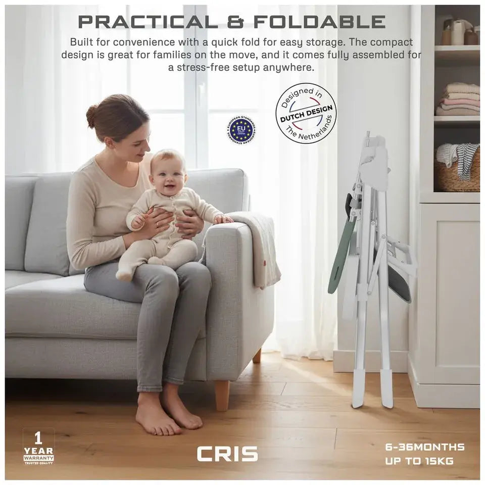 Neobreez Cris Compact Foldable Baby Highchair – Green/White