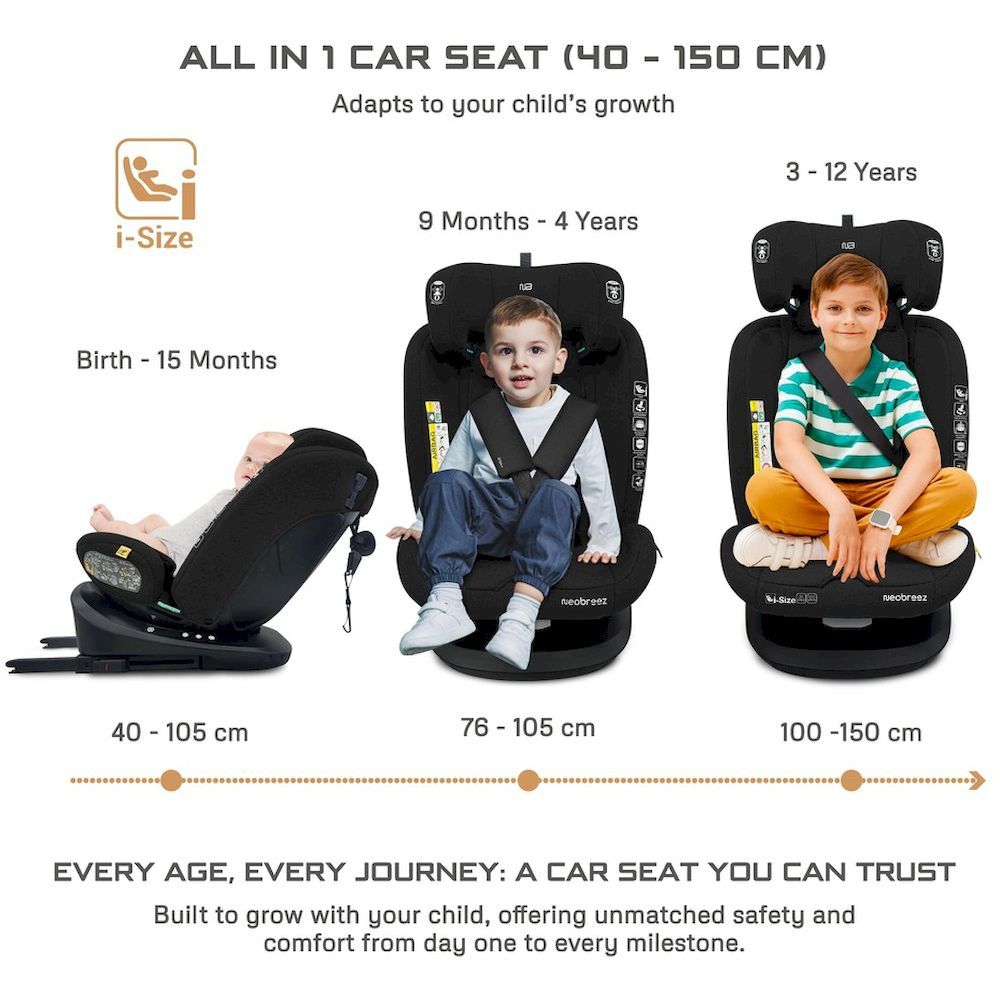 نيو بريز I‑Vilo 360° ISOFIX I‑Size مقعد سيارة للأطفال الكل في واحد (أسود)