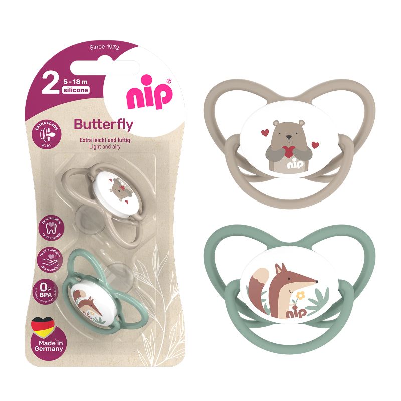 Nip Butterfly Orthodontic Soother With Ring - Size 2 (5-18 Months) - Pack of 2