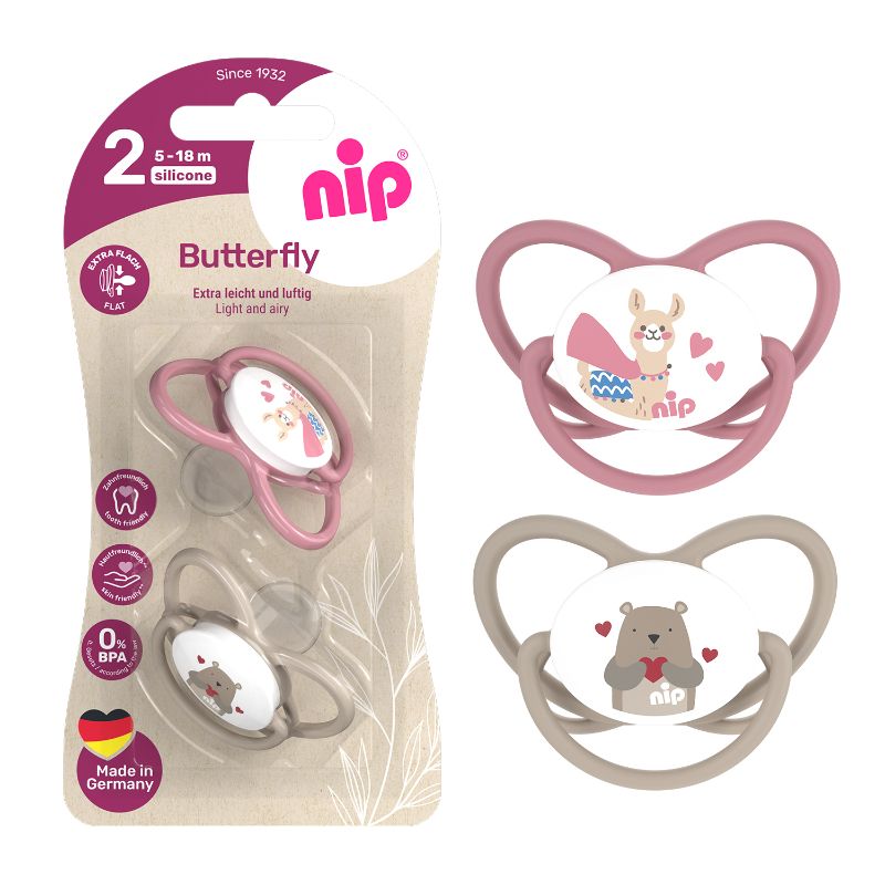 Nip Butterfly Orthodontic Soother With Ring - Size 2 (5-18 Months) - Pack of 2