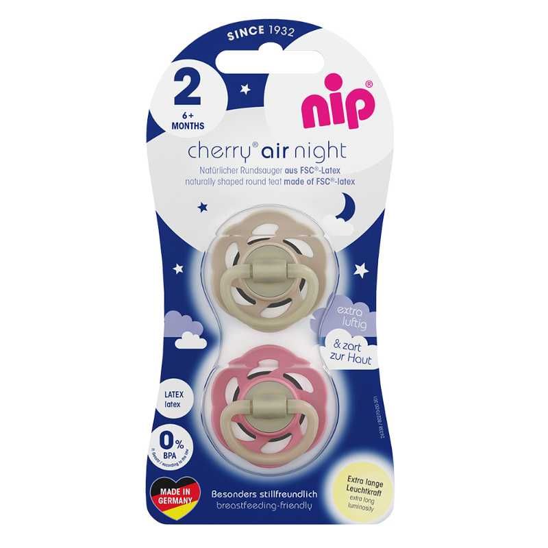 Nip Cherry Air Night Glow In The Dark Round Latex Soother - Size 2 (6 Months+)