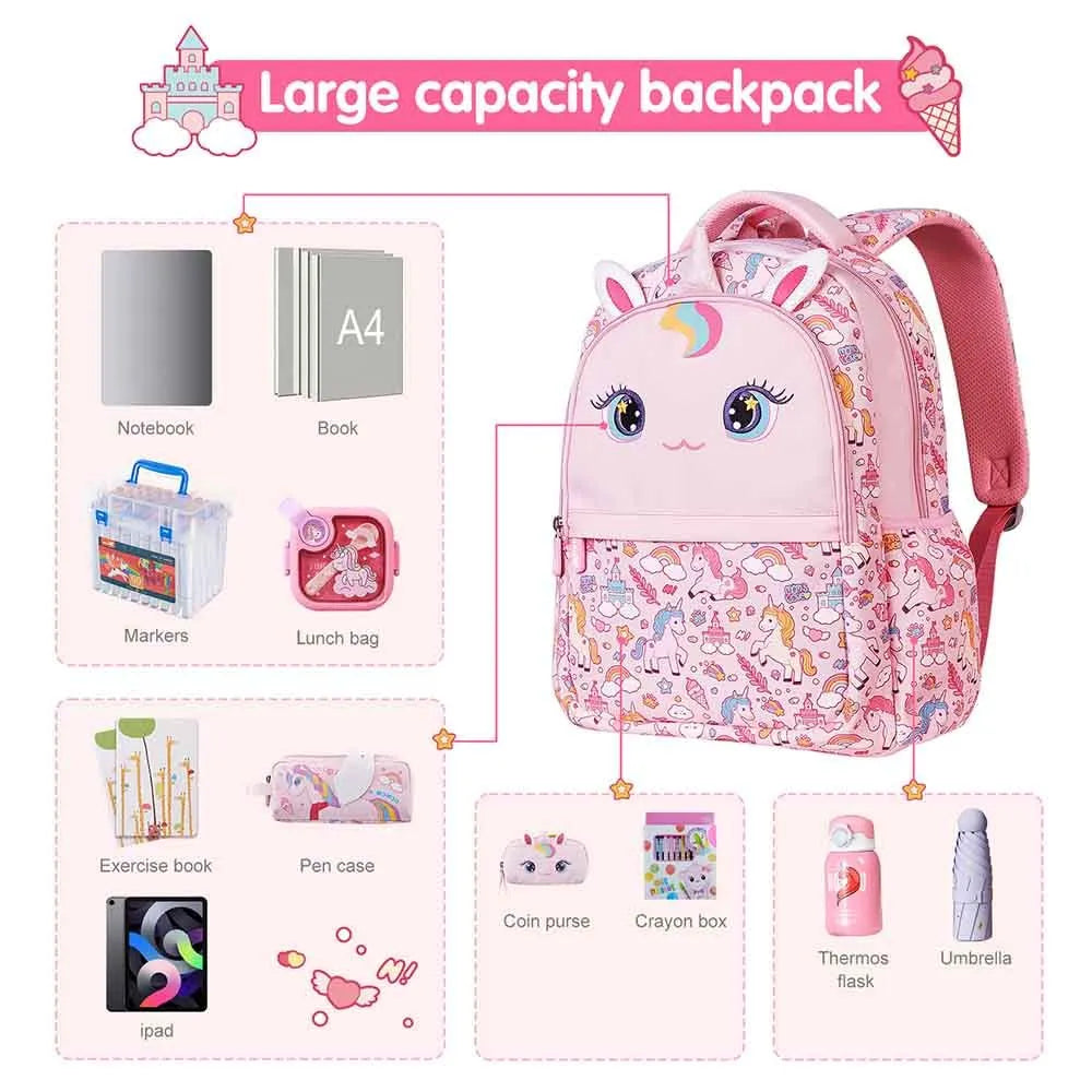 Nohoo Kids 16 Compartment School Bag Unicorn