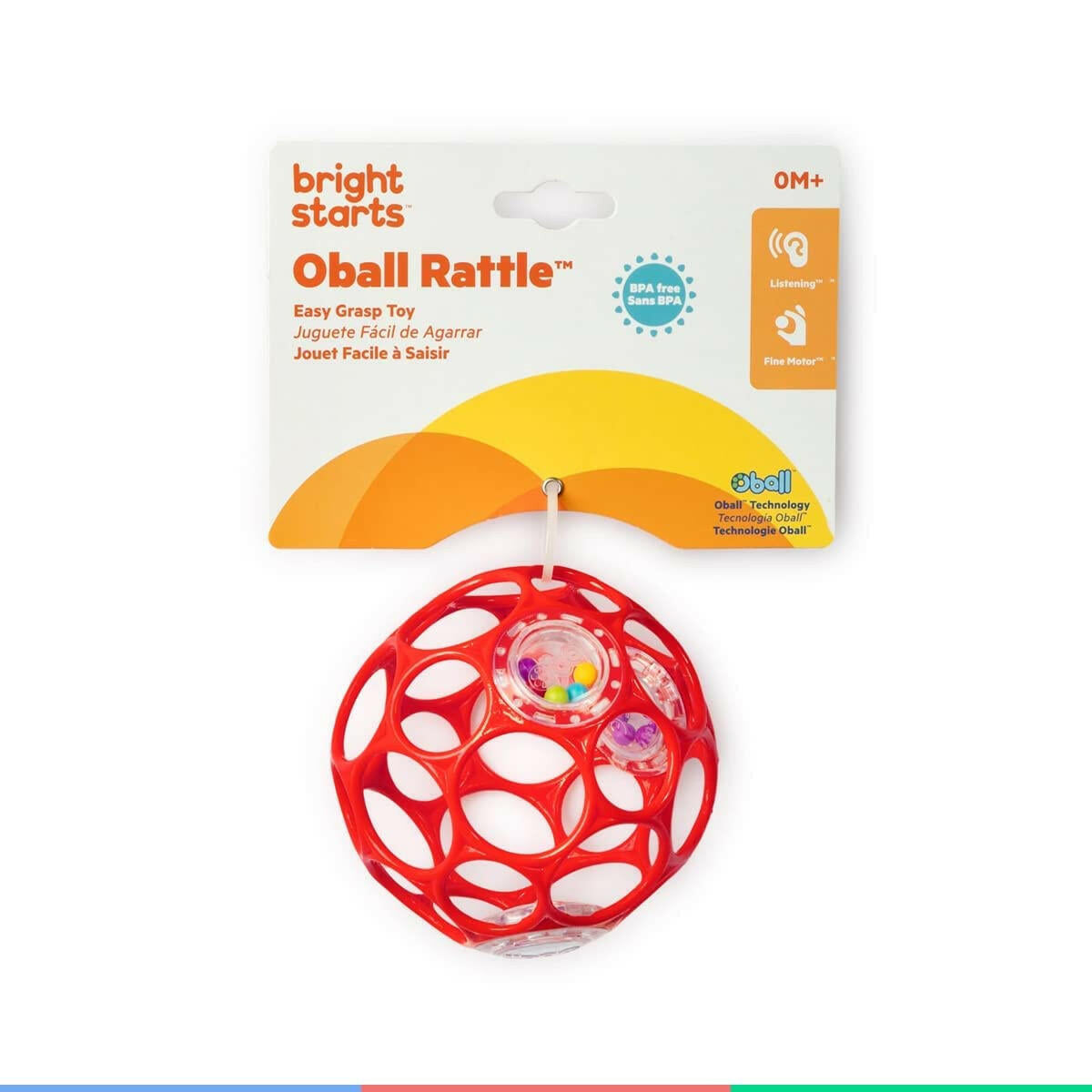 Bright Starts Oball Rattle Easy-Grasp Toy, Ages Newborn Plus.