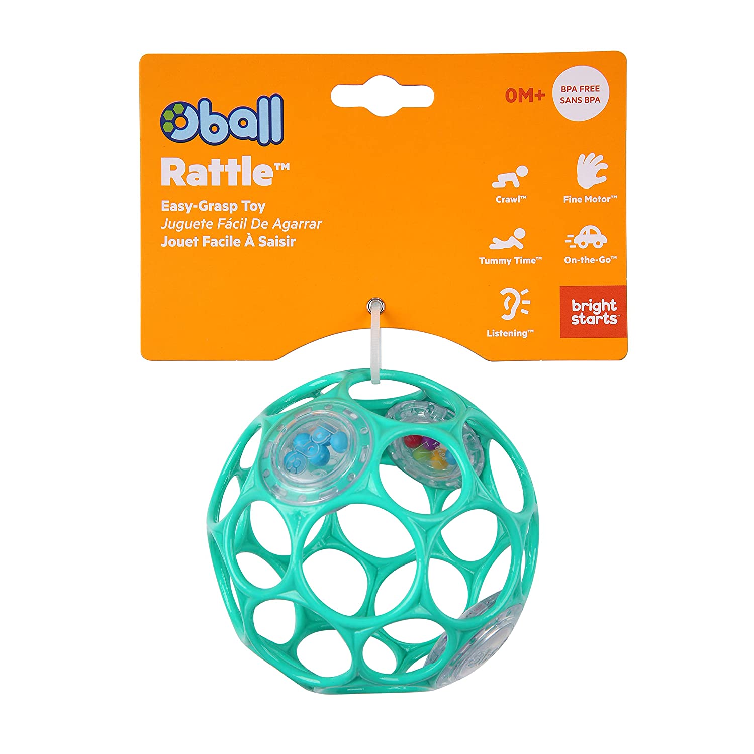 Bright Starts Oball Rattle Easy-Grasp Toy, Ages Newborn Plus.