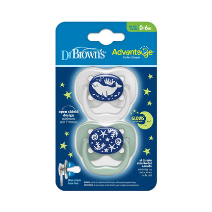 Dr. Brown's Advantage Pacifier Stage 1 Glow In The Dark (Blue) - Pack of 2