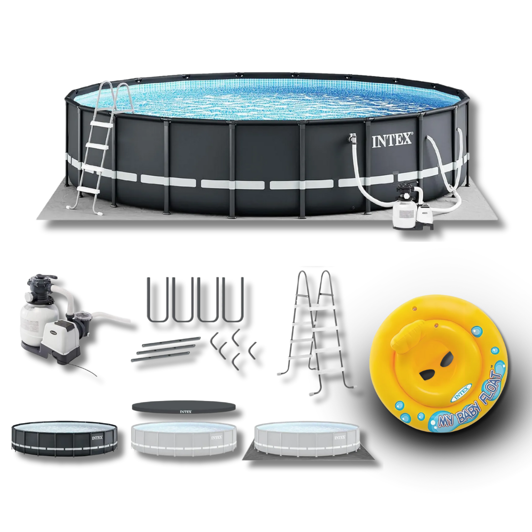 Intex Ultra XTR Frame Pool Set (4.88x1.22m) with Cloth, Cover, Ladder and Filter Pump with Intex Inflatable My Baby Float Bundle