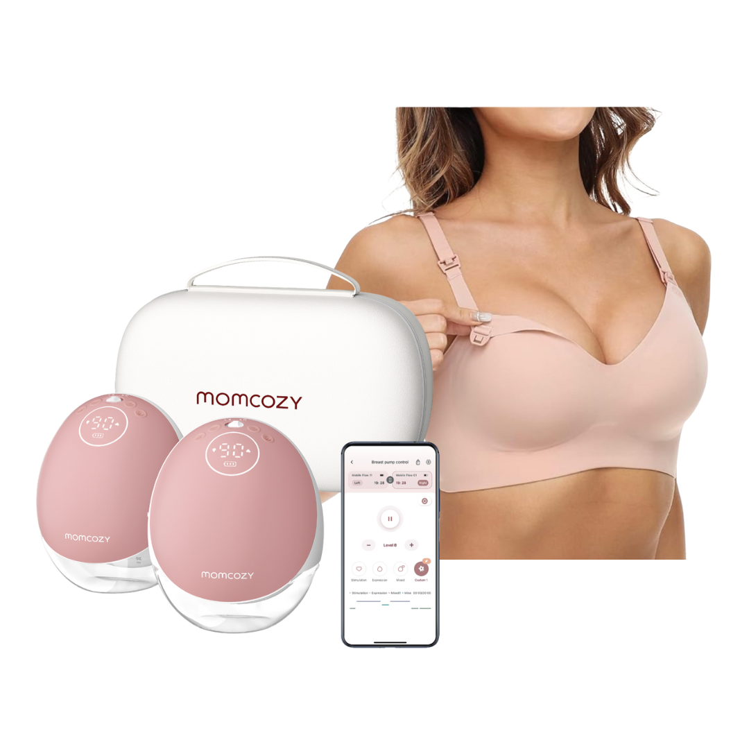 Momcozy Breast Pump M9 + Ultra Comfort Seamless Nursing Bra Package