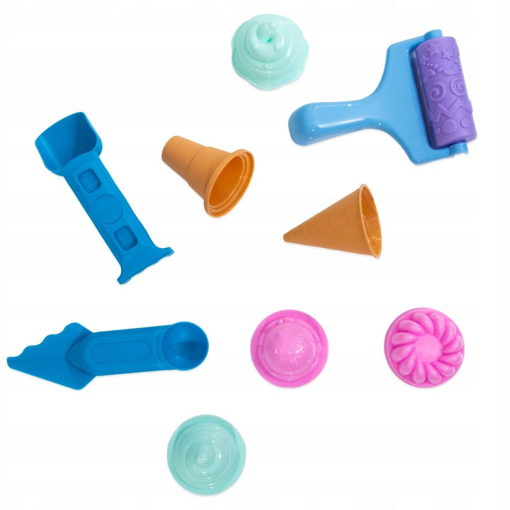 Click4TOYS - Kids Kinetic Sand Ice Cream Shop Play Set with Moulds & Storage Case - 1500g
