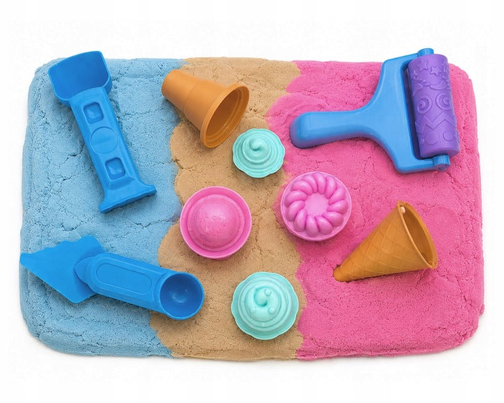 Click4TOYS - Kids Kinetic Sand Ice Cream Shop Play Set with Moulds & Storage Case - 1500g