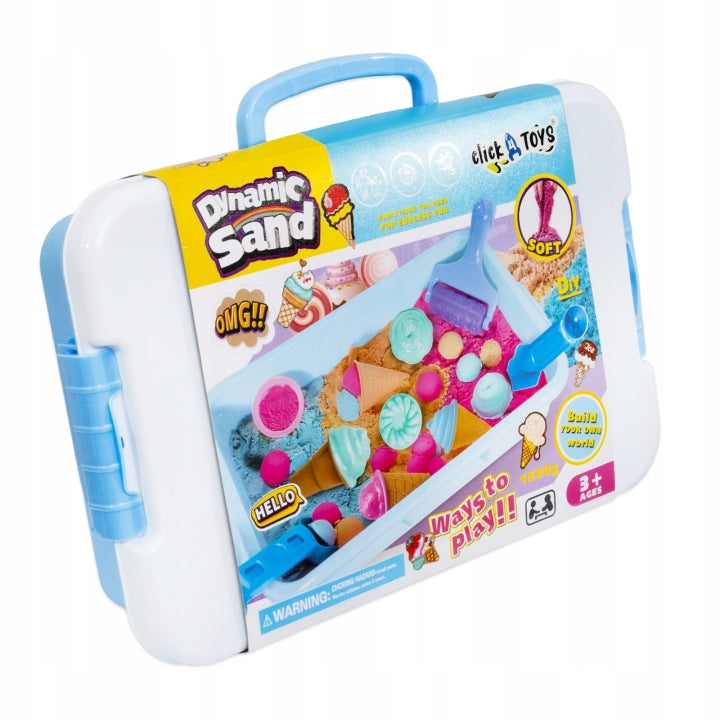 Click4TOYS - Kids Kinetic Sand Ice Cream Shop Play Set with Moulds & Storage Case - 1500g