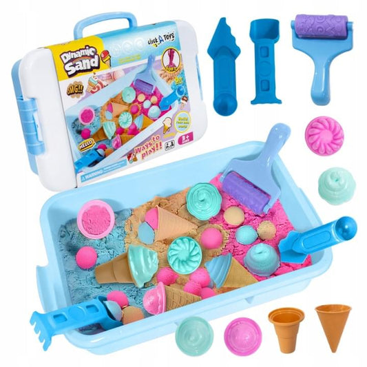 Click4TOYS - Kids Kinetic Sand Ice Cream Shop Play Set with Moulds & Storage Case - 1500g