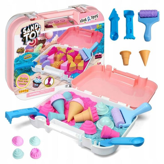 Click4TOYS - Kids Kinetic Sand Ice Cream Shop Play Set with Moulds & Storage Case - 1500g