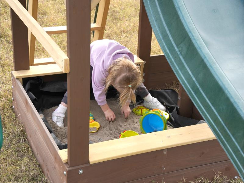 MOUNTPEAK - Mururata Wooden Outdoor Swing Set & Playhouse with Wave Slide, Climbing Wall, Sandbox & 3 Swings - Brown & Green