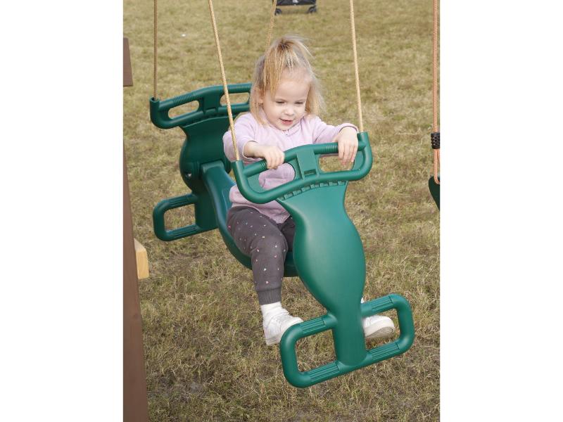 MOUNTPEAK - Mururata Wooden Outdoor Swing Set & Playhouse with Wave Slide, Climbing Wall, Sandbox & 3 Swings - Brown & Green