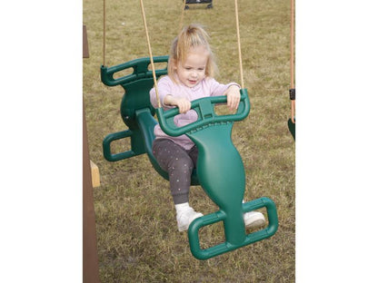 MOUNTPEAK - Mururata Wooden Outdoor Swing Set & Playhouse with Wave Slide, Climbing Wall, Sandbox & 3 Swings - Brown & Green
