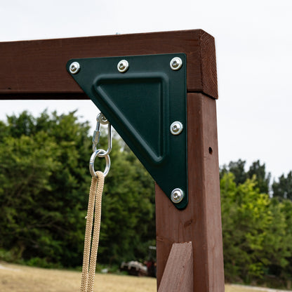 MOUNTPEAK - Mururata Wooden Outdoor Swing Set & Playhouse with Wave Slide, Climbing Wall, Sandbox & 3 Swings - Brown & Green