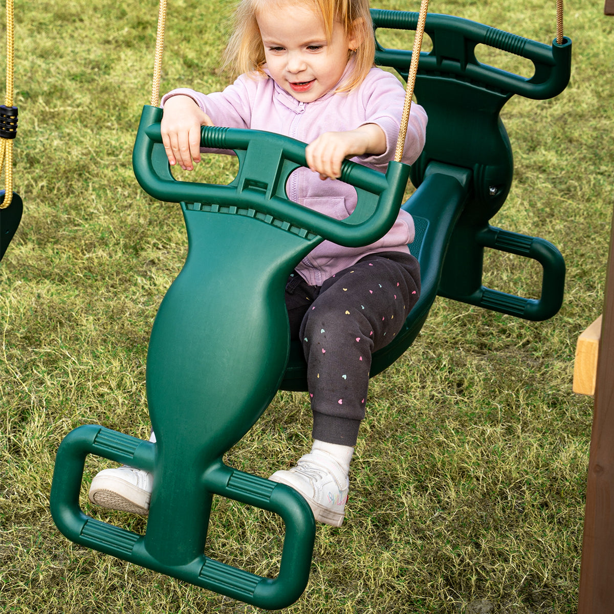 MOUNTPEAK - Mururata Wooden Outdoor Swing Set & Playhouse with Wave Slide, Climbing Wall, Sandbox & 3 Swings - Brown & Green