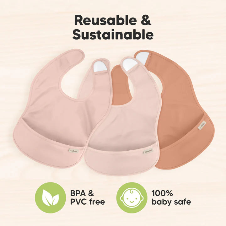 Keababies 3-Pack Presto Waterproof Bibs, Fawn