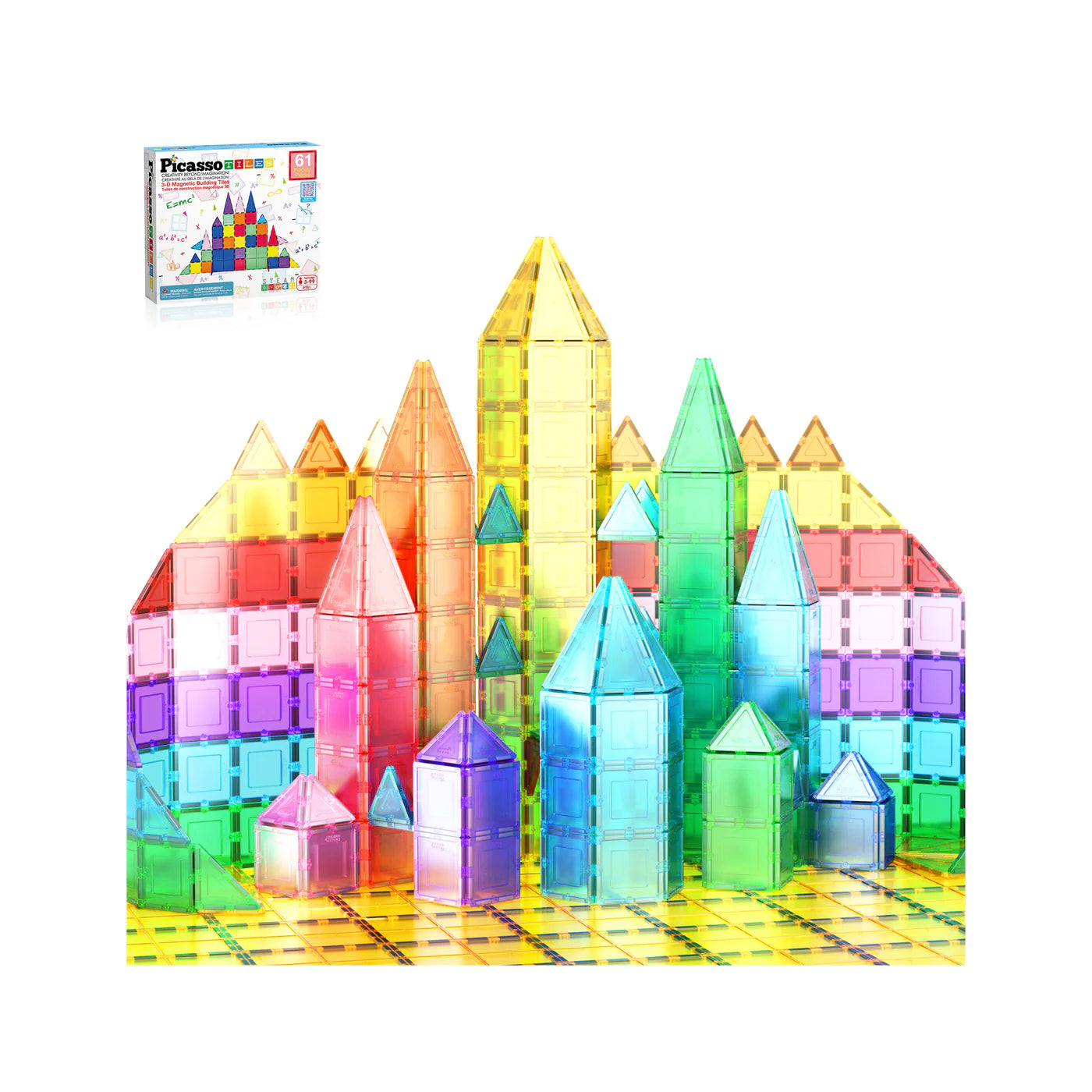 Picasso Tiles Magnetic Tiles Building Set (61 Pcs)