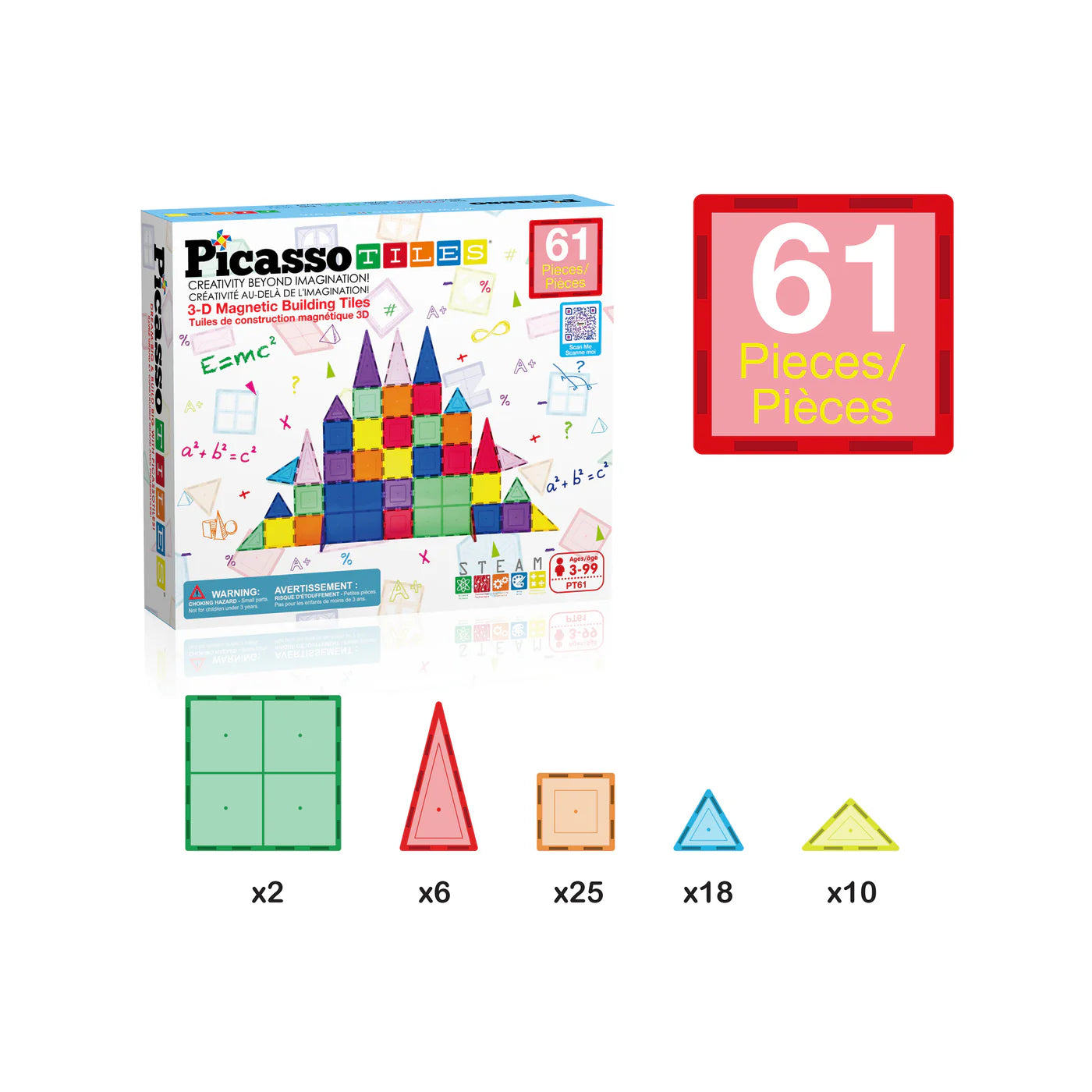Picasso Tiles Magnetic Tiles Building Set (61 Pcs)