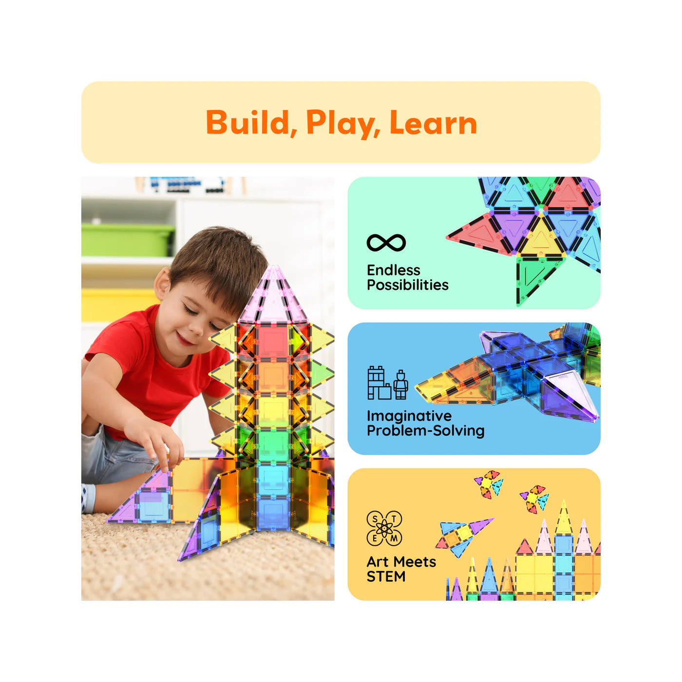 Picasso Tiles Magnetic Tiles Building Set (61 Pcs)