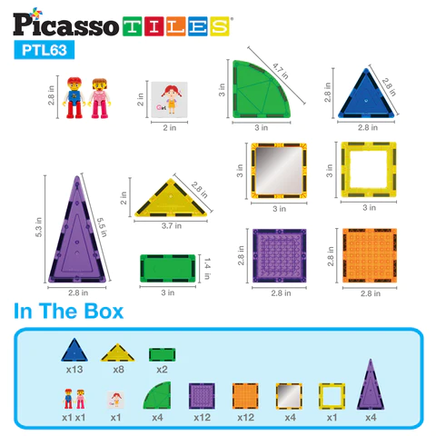 Picasso Magnetic Bricks Tiles (63 Pcs)