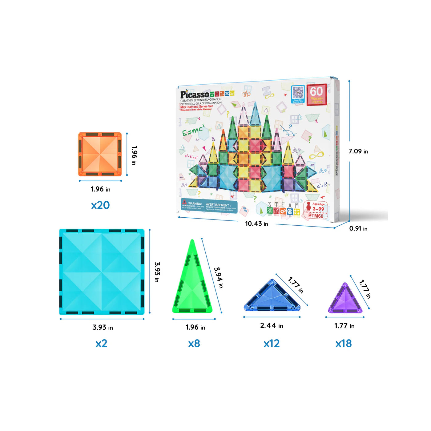 Picasso Tiles Magnetic Mini Diamnd Buildng (60 Pcs)