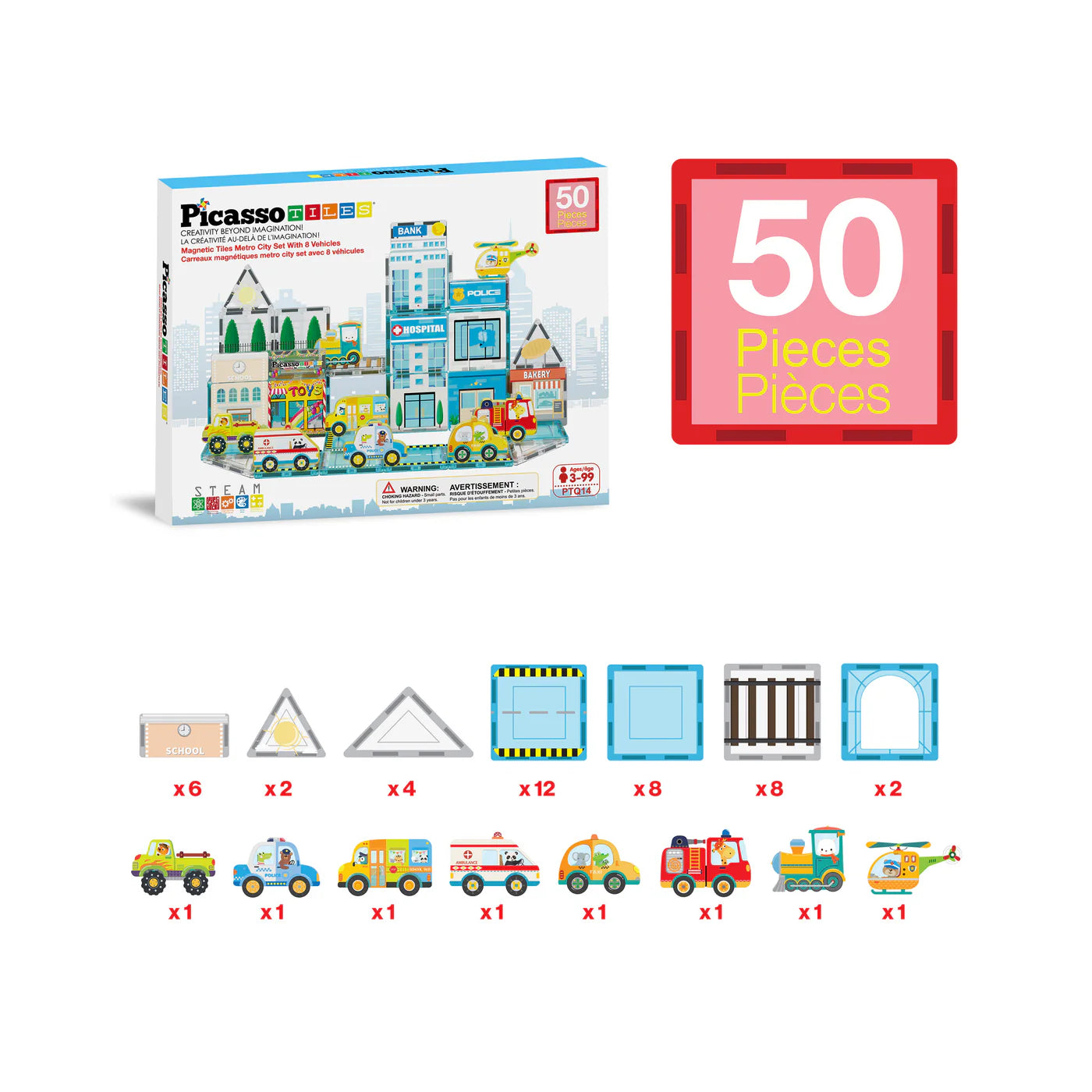 Picasso Tiles Magnetic 3d Metro City (50 Pcs)
