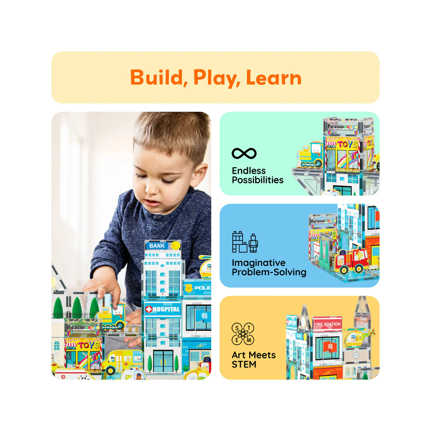 Picasso Tiles Magnetic 3d Metro City (50 Pcs)