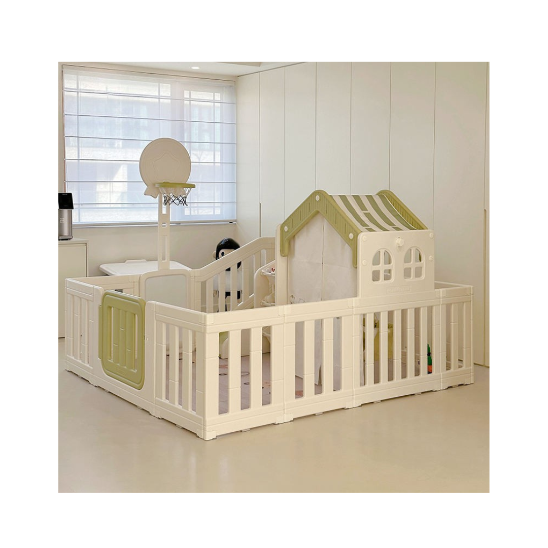 Little Toddlers Little Toddler Amusement Park With Kids' Playhouse, Slide, Basketball Hoop - Storage Bins -Mint Green - Off White