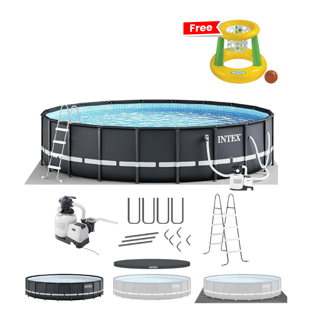 Intex Ultra XTR Frame Pool Set 6.1mx1.22m(20''x48'') with Cloth, Cover, Ladder,Filter Pump and Cover With Free Intex Floating Hoops Inflatable Pool Hoop & Basketball
