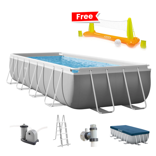 Intex Prism Frame Rectangular Pool Set With Ground Cloth, Cover Filter Pump & Safety Ladder (4.88mx2.44mx1.07m) With  Intex Pool Volleyball Game