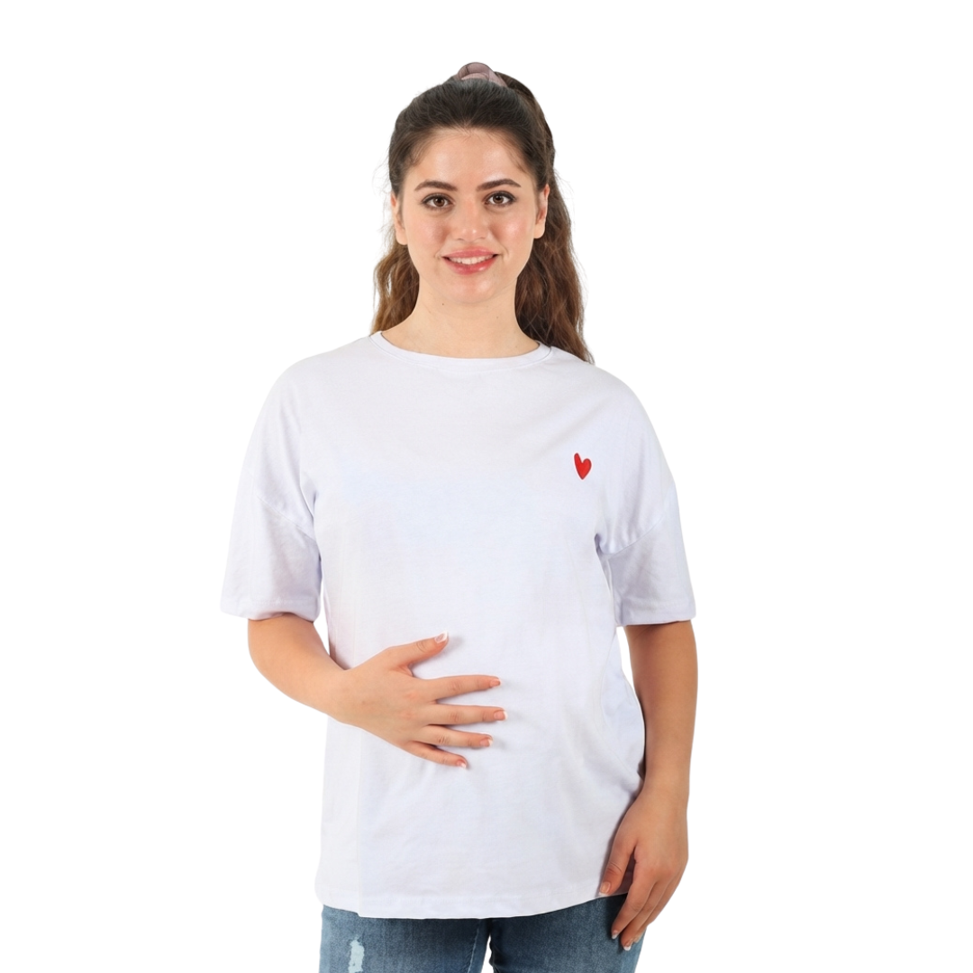 Become a Mom Mama Heart Short Sleeve Tee (White, Small)