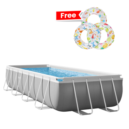 Intex Prism Frame Rectangular Pool Set With Filter Pump & Safety Ladder (4mx2mx1m) With Free Intex Inflatable Swimming Ring