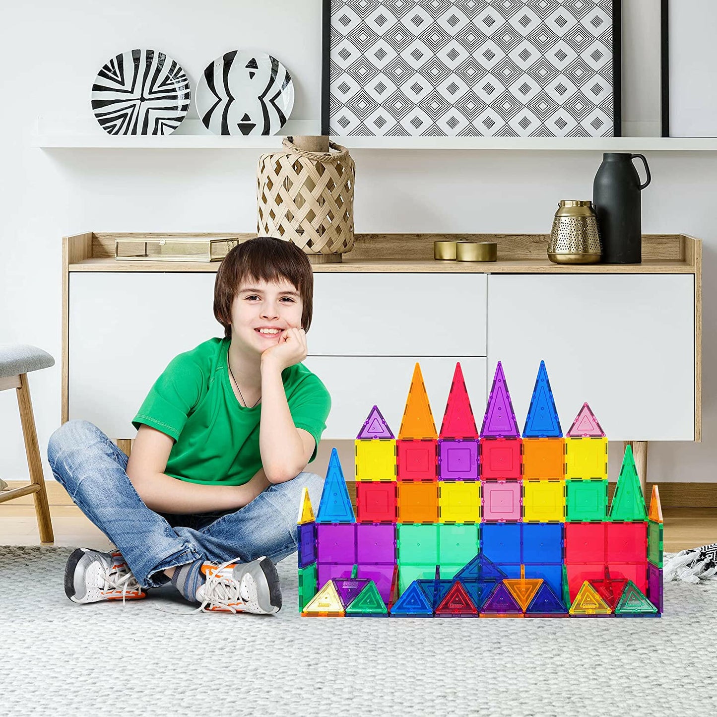 Picasso Tiles 60 Pieces Set Magnet Building Tiles Clear Magnetic 3D Building Blocks Construction Playboards - Creativity beyond Imagination, Inspirational, Recreational, Educational, Conventional.