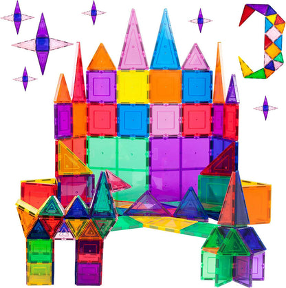 Picasso Tiles 60 Pieces Set Magnet Building Tiles Clear Magnetic 3D Building Blocks Construction Playboards - Creativity beyond Imagination, Inspirational, Recreational, Educational, Conventional.