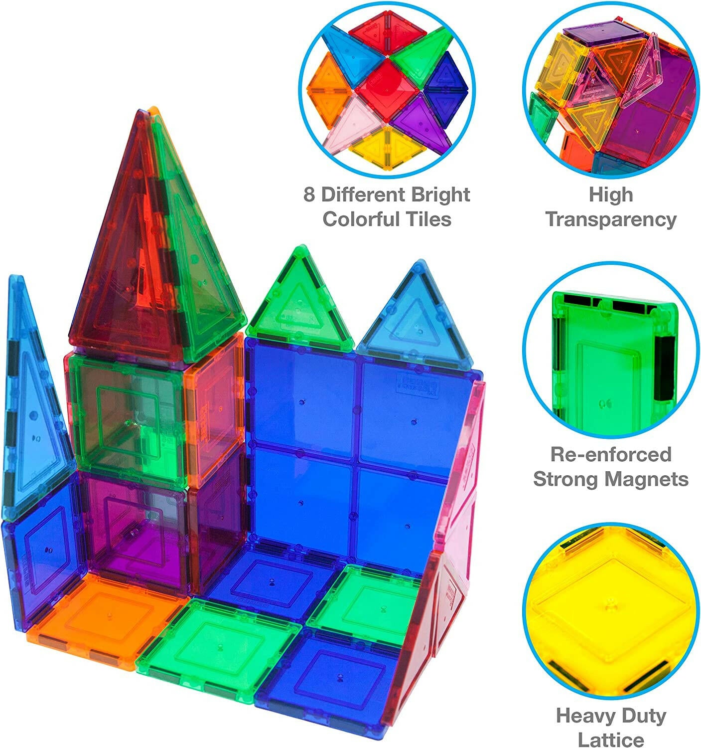 Picasso Tiles 60 Pieces Set Magnet Building Tiles Clear Magnetic 3D Building Blocks Construction Playboards - Creativity beyond Imagination, Inspirational, Recreational, Educational, Conventional.