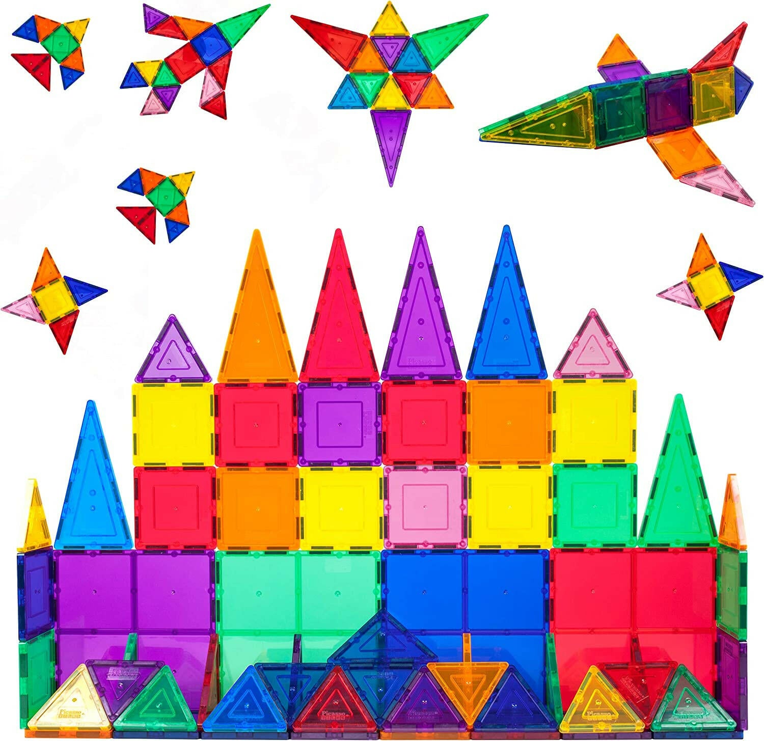 Picasso Tiles 60 Pieces Set Magnet Building Tiles Clear Magnetic 3D Building Blocks Construction Playboards - Creativity beyond Imagination, Inspirational, Recreational, Educational, Conventional.