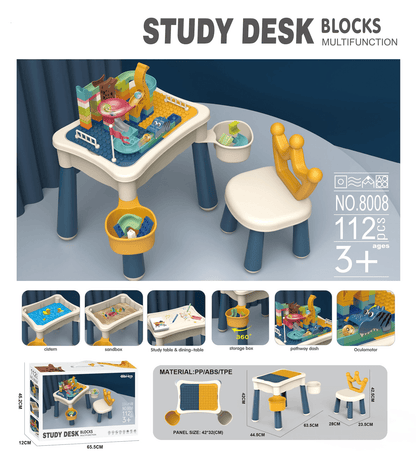 Bibi Inn - Multifunctional Kids Study Desk & Building Block Table with Crown Chair
