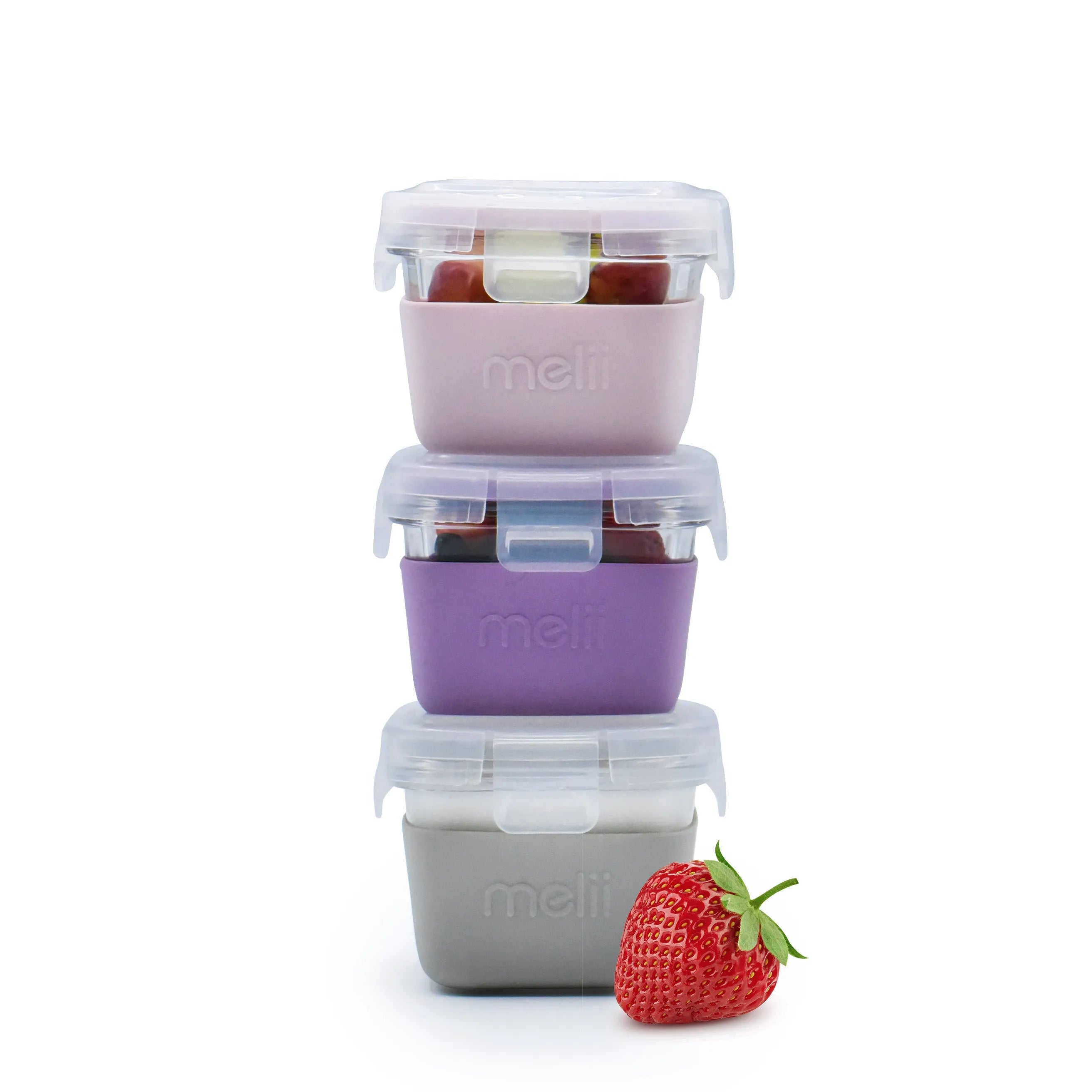 Melii Glass Food Storage Containers With Silicone Sleeve - Pack of 3 (160 ml)