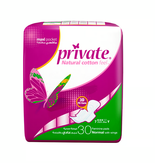 Private Natural Cotton Feel  Maxi Pocket Normal Sanitary, 30pcs